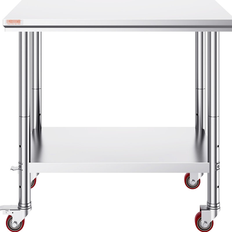 Table de travail de 36 po x 24 po en acier inoxydable avec 4 roulettes pour le rangement des aliments dans la cuisine - conception utilisateur et structure stable à 3 niveaux