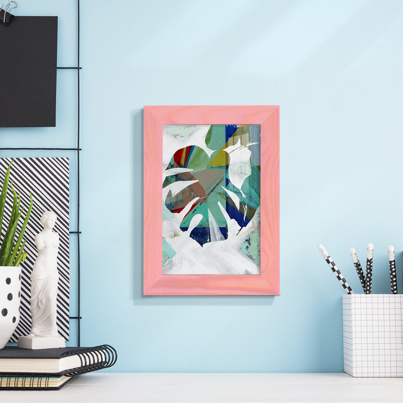 Monstera I - Imprimé, H 9 po x l 7 po x P 1 po, Papier avec cadre rose