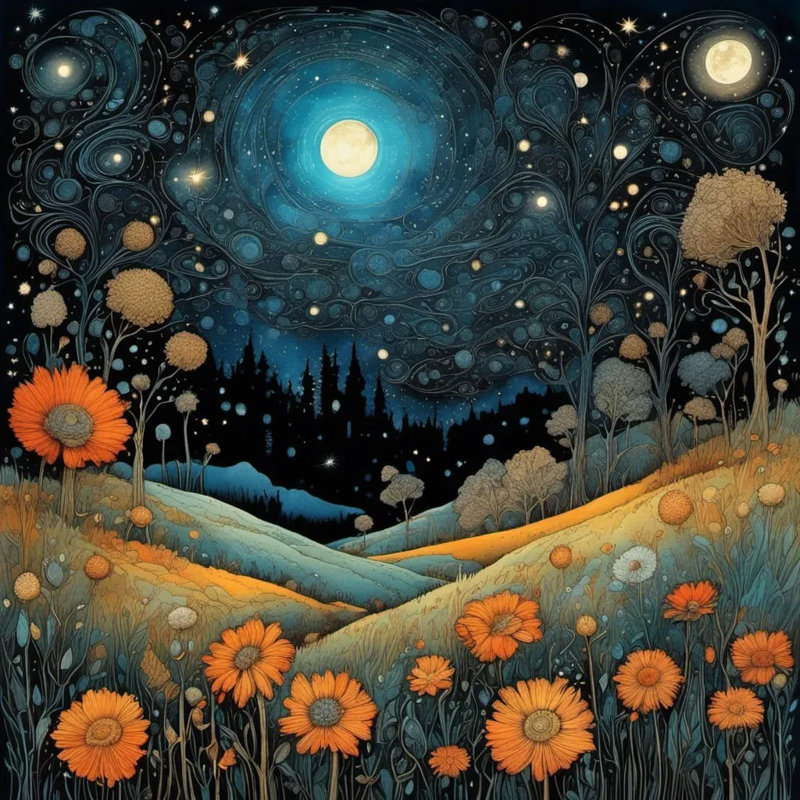 Starlit Meadow Night - Wrapped Canvas Print