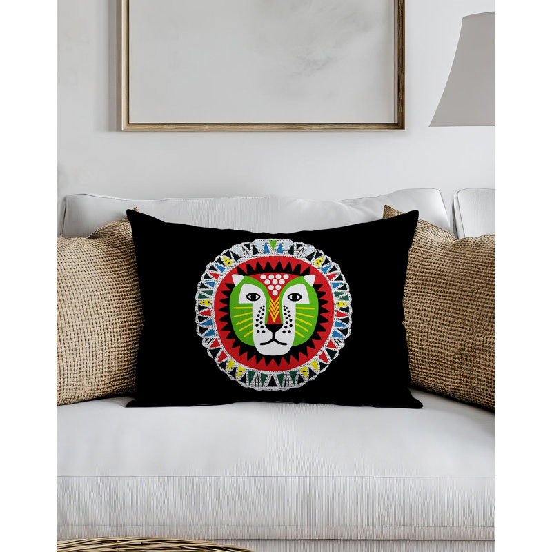Folksy Lion  Rectangle Throw Pillow