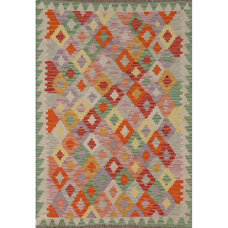 Tapis en laine multicolore réversible Kilim 4 x 5