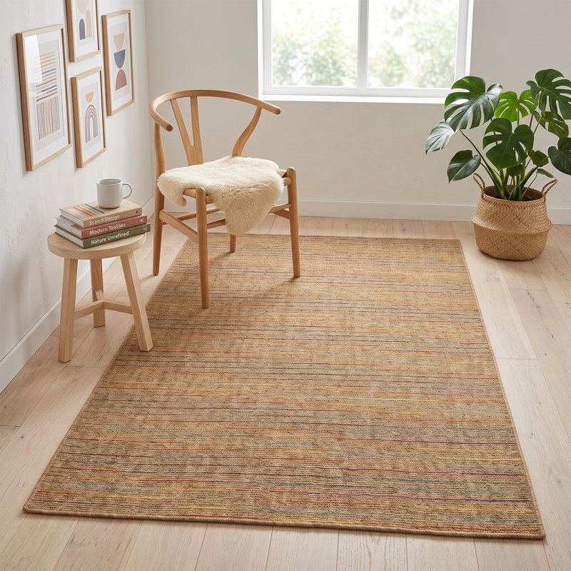 Tapis moderne à rayures texturées beiges multicolores (2,6 pi x 4,9 pi / 31,5 po L x 59,1 po l)