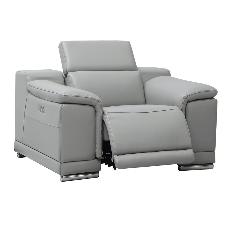 Fauteuil inclinable électrique en cuir, Light Grey Genuine Leather