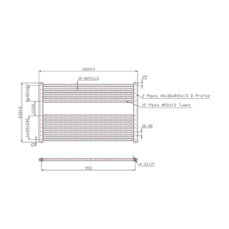 Sharell Straight Towel Rail Heated Towel Rails, 60cm H x 100cm W x 3cm D