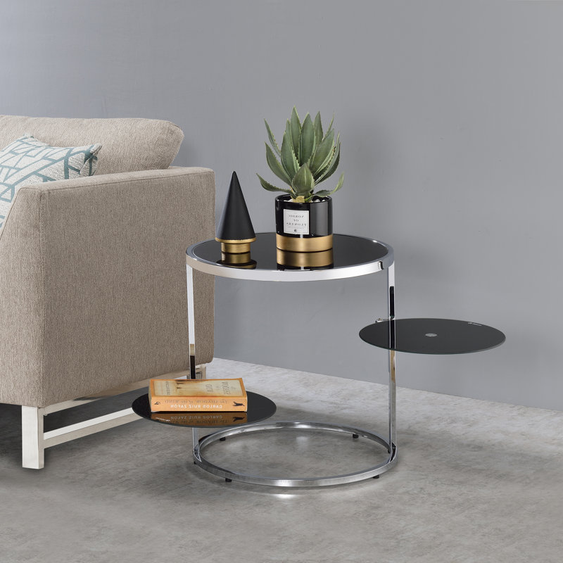 Table de bout ronde Macswan avec 2 tablettes pivotantes en verre