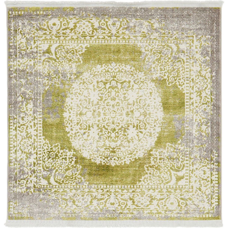 Tapis oriental Malynn, Carré 8 pi, Vert clair