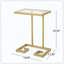 End Tables, Elevates Interior Decor Atmosphere With Sophistication And Style, Features C-Shaped Design And Tempered Glass Tabletop With Greek Styled Elements