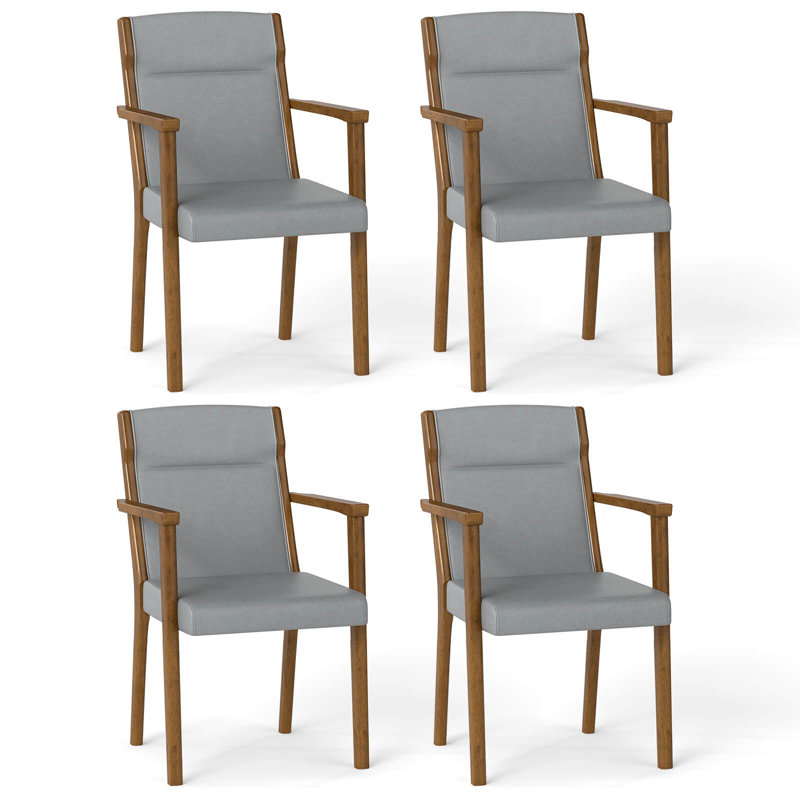 4 chaises de salle à manger Mid-Century modernes rembourrées en bois avec appui-tête, 4