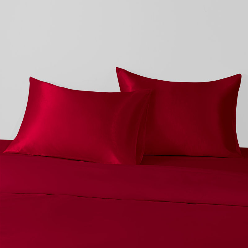 Taies d'oreiller en satin avec fermeture à enveloppe, Rouge, Taie d'oreiller taille très grand