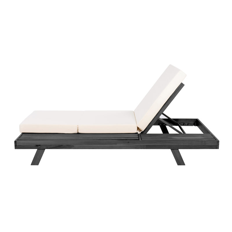 Lounge Chaise Set, Space Available On One Side, Acacia Solid Wood With Lounge Cushion (Triple Fold), Cream, Black