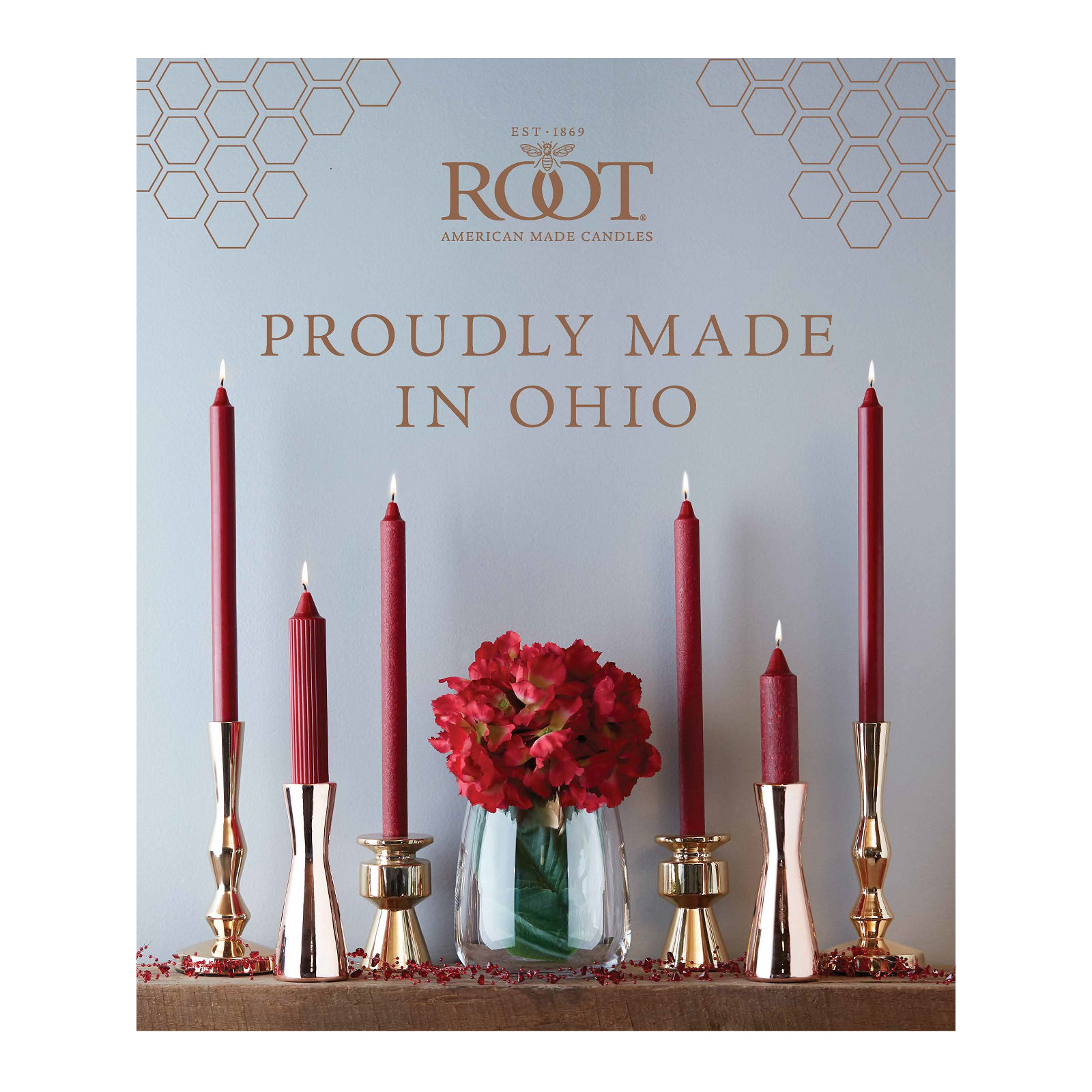 Grecian Collenette Unscented Taper Candle, Garnet, 7" H x 1.25" W x 1.25" D