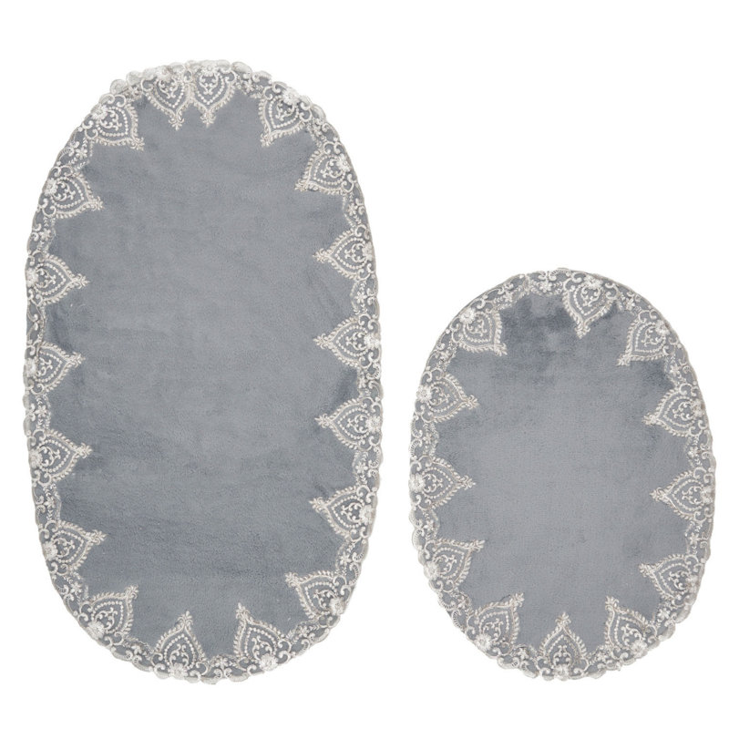 Ensemble de 2 tapis de bain Melcher, gris