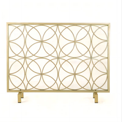 Ajwan Fireplace Screen with Geometric Designed Single Panel, Metal Fireplace Cover Stand Alone