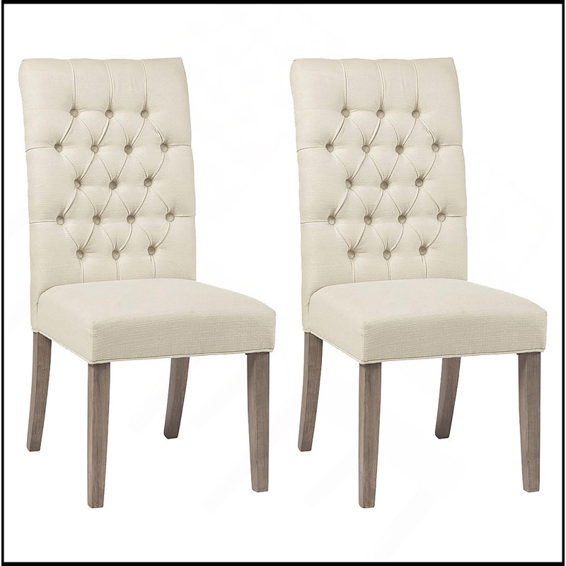 Oatmeal And Vineyard Oak Tufted Back Parson Chairs (Set Of 2)