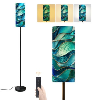 Floor Lamp Blue strained glass marble Pearl  Green Seashell Wave Teal Abstract Dimmable Modern Standing Lamp with Remote Control Footswitch Bulb Lampshade Tall Pole Corner Lamp for Living Room Bedroom Office