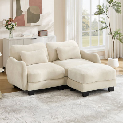 Canapé en L avec support en chenille avec coussin de taille délicate, conception ergonomique en courbe, avec repose-pieds mobile, assemblage facile pour le salon