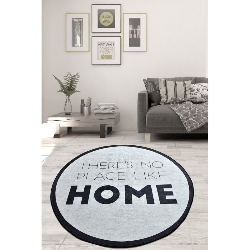 Stylish Round Carpet, 47.2 Inches, 100% Polyester, 10 mm Pile Height | Antibacterial, Non-Slip Underside, Machine Washable at 86°F | Elegant White & Black Design, Perfect for Living Room & Bedroom Decor