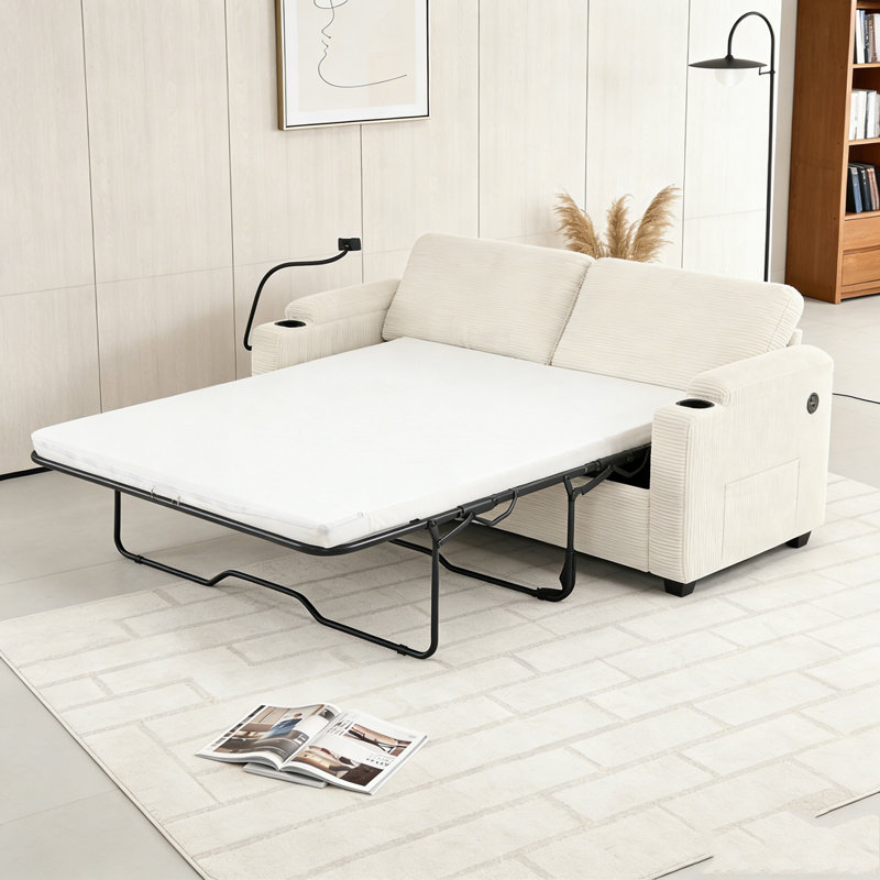 Canapé-lit 72,8 po Corduroy, Beige