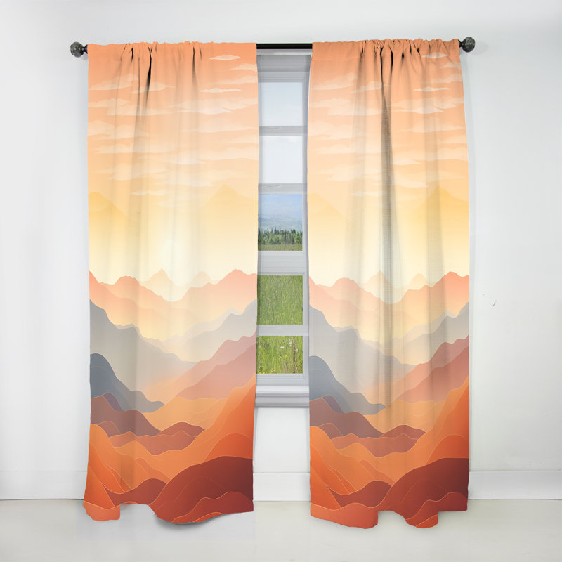 Draiden Bold Sunset Mountain Horizon II - rideau en velours traditionnel - obscurcissant - 1 panneau, L 52 po x L 108 po