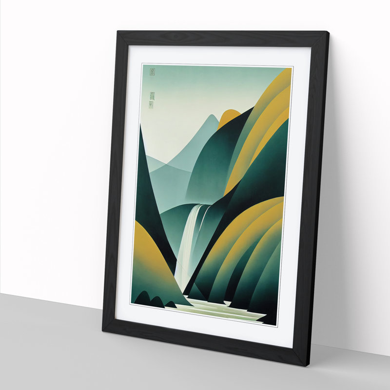 Waterfall Modern Design Vol.1 - Single Picture Frame Print, Black, 64cm H x 46cm W x 2cm D