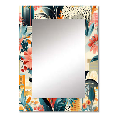 Azai Urban Jungle City Tropical Pattern - tropical  Unique Wall Mirror, Botanical, Floral Mirror, Printed Metal Art