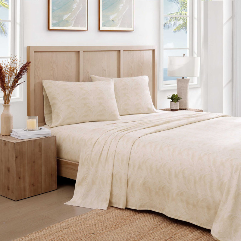 Tommy Bahama Cotton Sheet Set, Ensemble de draps pour très grand lit avec 2 taie, Brown Palma Stripe
