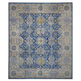 Hand Knotted Wool Area Rug in Blue And Beige