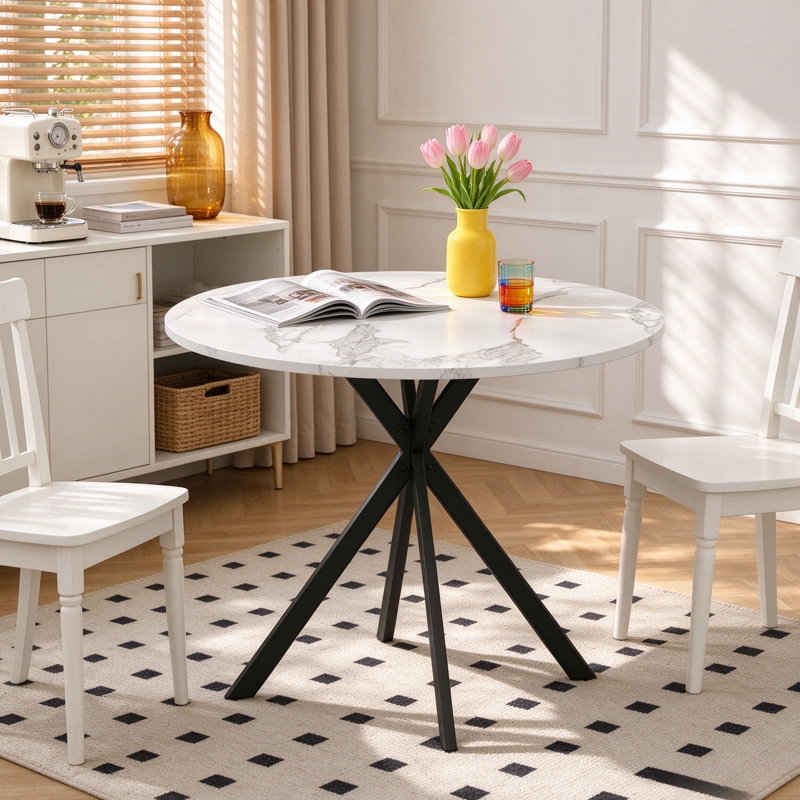Petite table de salle à manger 31,5 pouces Mid Century Modern, Faux marbre