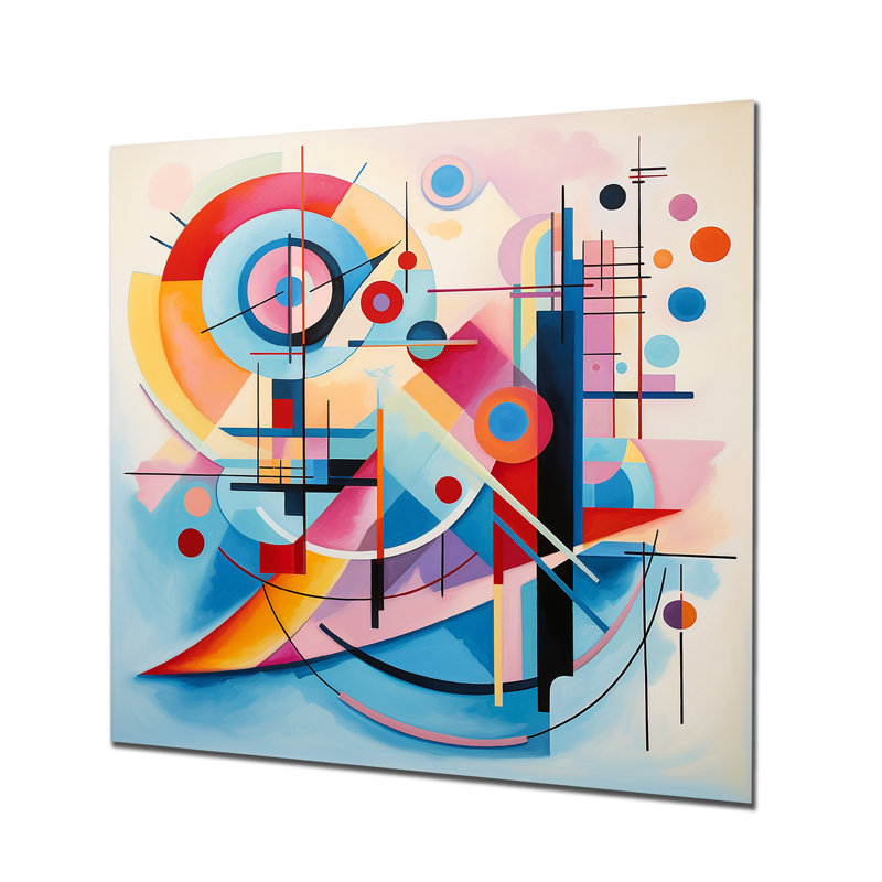 «Blue and Pink Abstract Geometric Vision 4», art mural géométrique en métal, H 16 po x l 16 po
