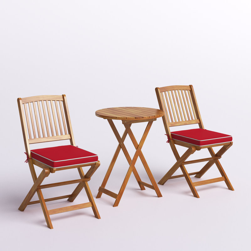Eramana Round 2 - Person 23.5" Long Bistro Set with Cushions, Solid Wood, Red