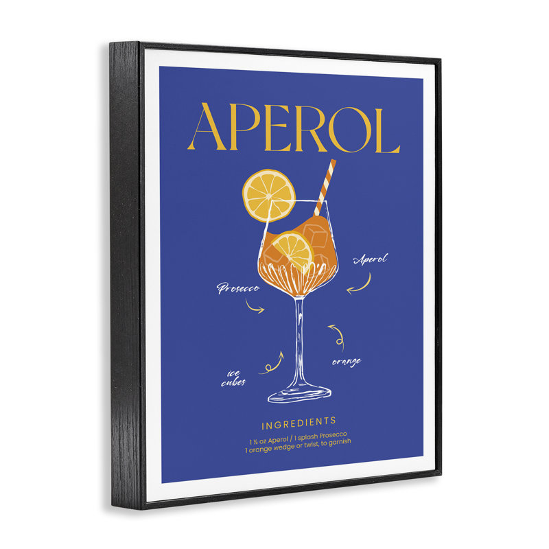 Aperol Cocktail Recipe Framed Giclee Art, design by Lettered and Lined, 14" H x 11" W, Midnight Black Framed Giclee