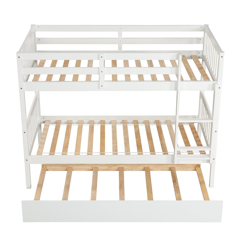 Twin Over Twin Bunk Bed with Trundle, Twin, White