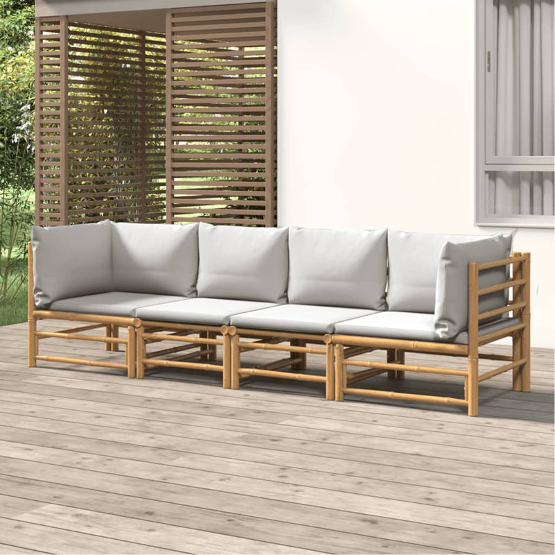 Patio Sectional Set with Cushions, Light Gray