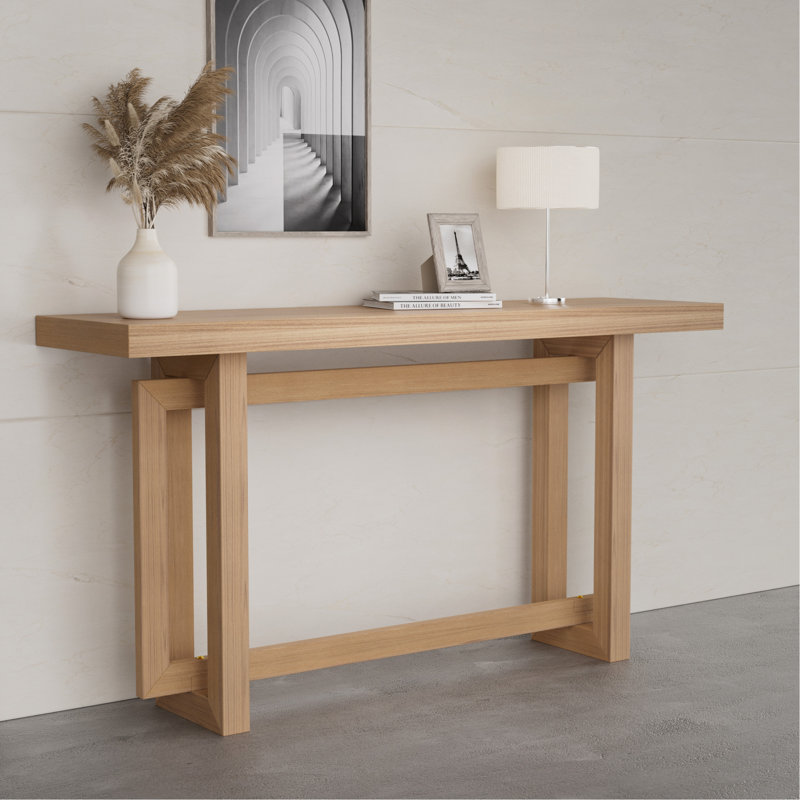 Console d'entrée en panneau de fibres à densité moyenne 59,05 pouces pour couloir, derrière le canapé, salon, vestibule, assemblage facile, chêne