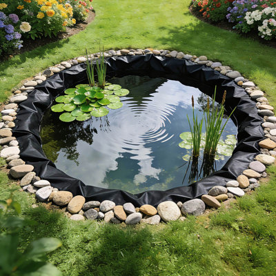 15 x 20 ft Pond Liner, 14 Mil Thickness, 3-Layer Reinforced PE Fish Koi Pond Liner for Outdoor Ponds, with Hemmed Edge and 4 Metal Buttonholes, for Water Garden, Waterfall, and Fountains, Black
