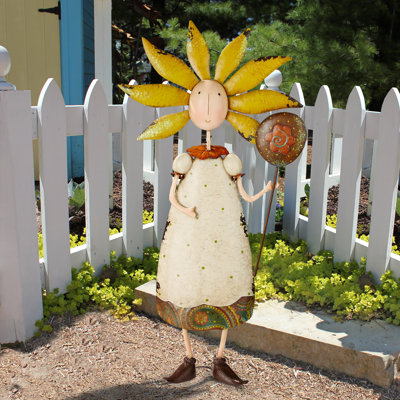 Flower Children Metal Garden Girl Statue