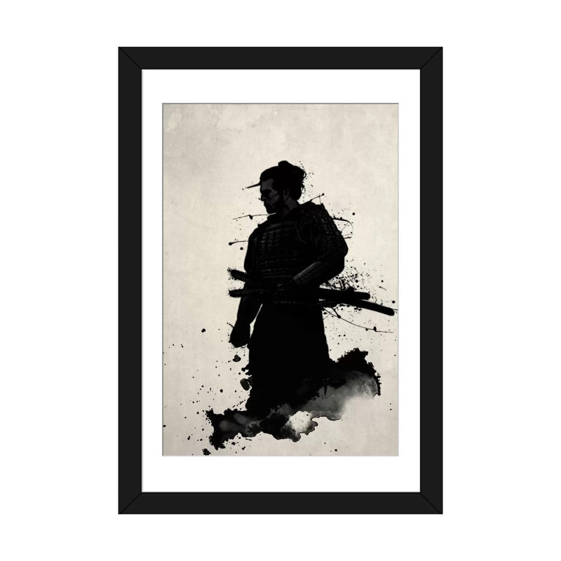 « samurai », impression sur toile, H 32 po x l 24 po x P 1 po, Papier d'art encadré noir, Blanc