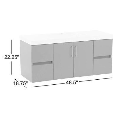 48.5" Wall-Mounted Single Bathroom Vanity With Cultured Marble Top