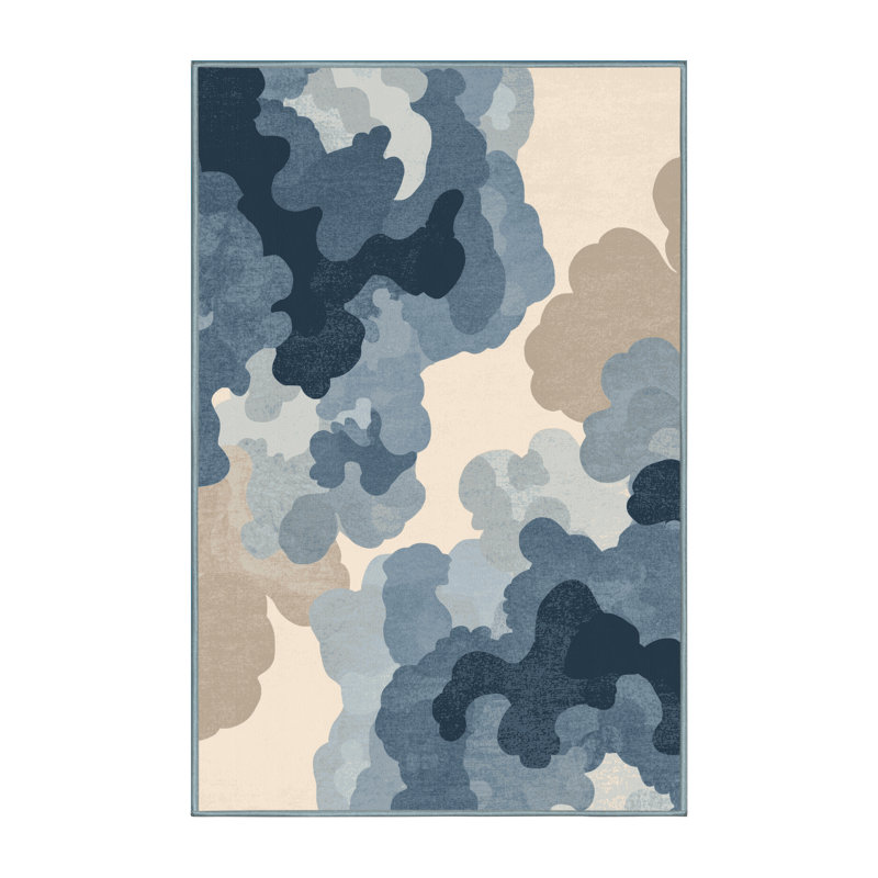 Machine Washable Pavanvir Clouded Leopard Modern & Contemporary Abstract Rug in Gray – SkyBlue Binding, 3x5