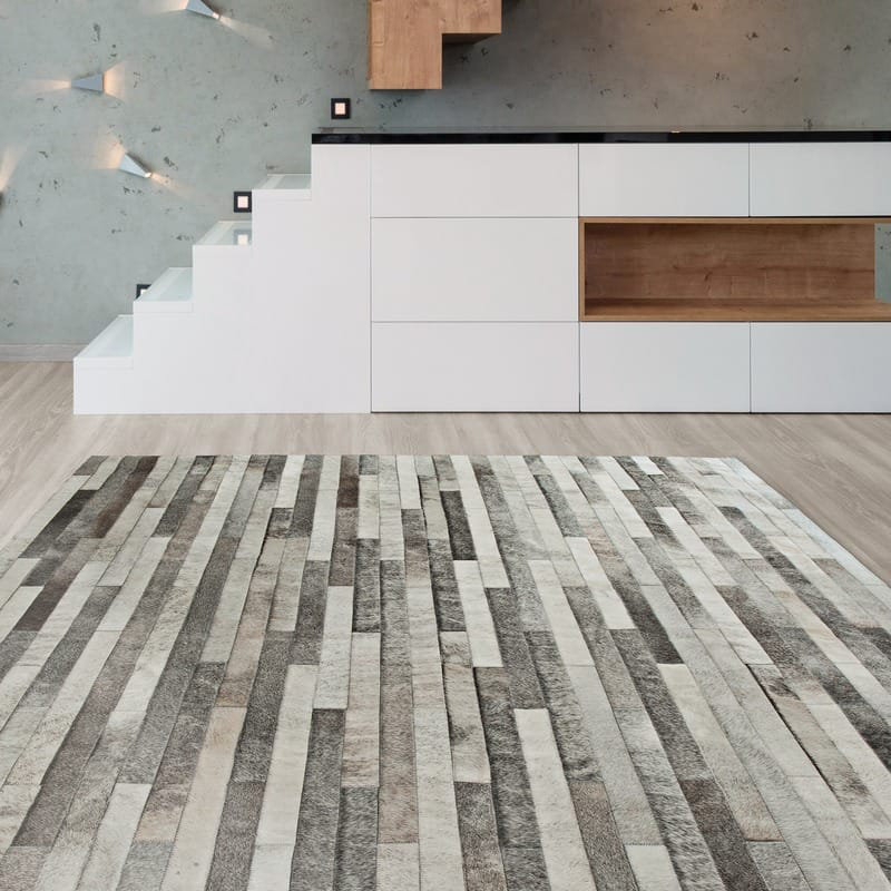 Poseidon Cowhide Striped Area Rug, Rectangle 6' x 9'