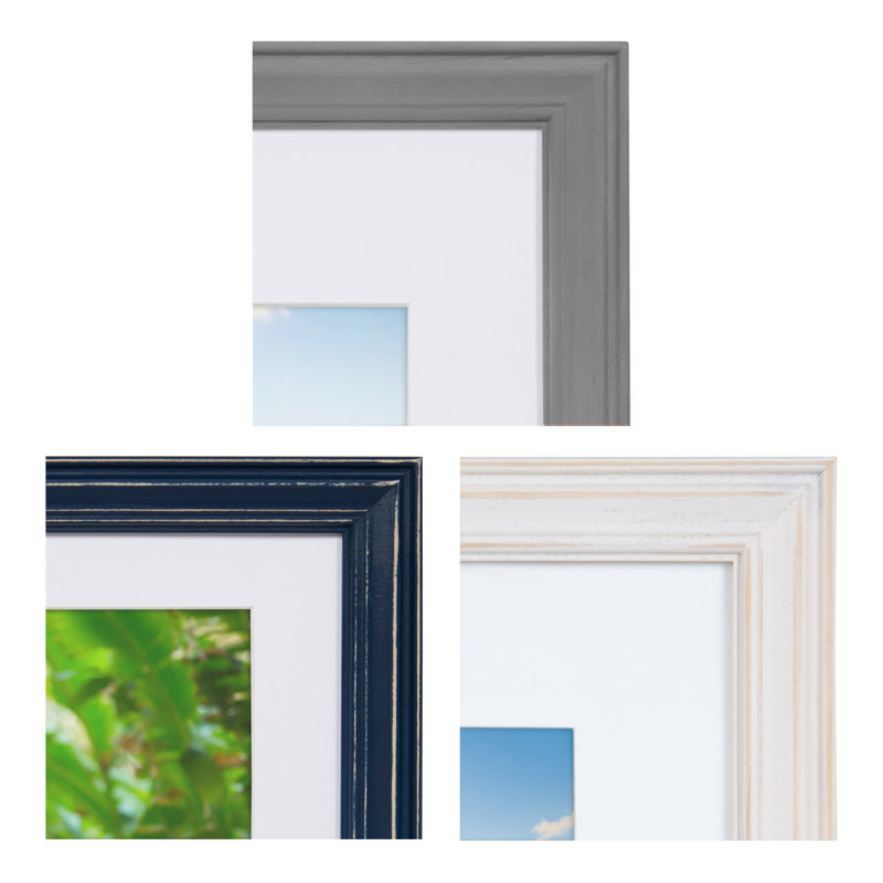Helf Wood Beveled Picture Frame - Set of 10 with Mat, Coastal