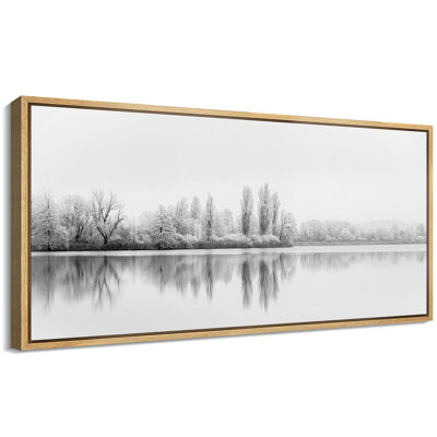 Winter " Frosty Tranquility Winter Lake Reflections Vintage Inspired Stripes Retro Extra Large Wall Decor "