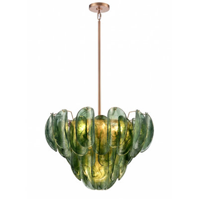Suspension Château de 79 cm (31 pouces) en laiton satiné et verre vert