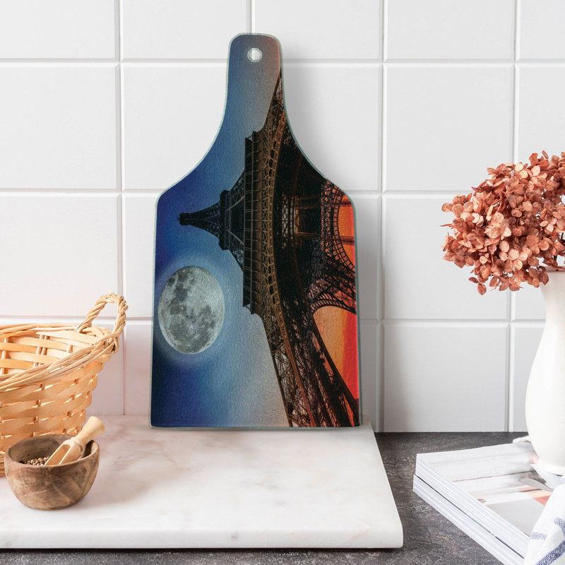 Ambesonne Eiffel Tower Tempered Glass Cutting Board Minimal French Flag Navy Red