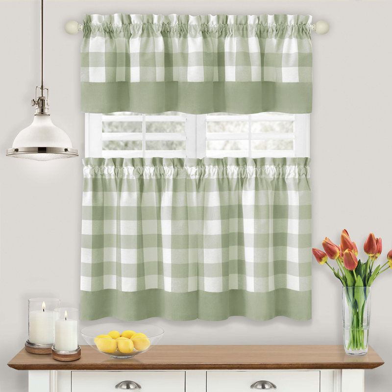Ensemble de rideau à fenêtre et cantonnière Woven Trends Guydra, L 57 po x L 24 po, Vert / blanc