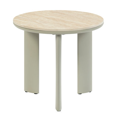 Modern Gray Ceramic Garden Table With Strong Metal And Composite Wood Elegant Side - Practical Gorgeous