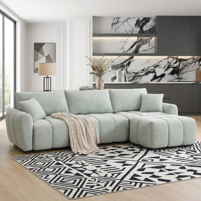 Canapé d'angle modulaire moderne en forme de L de 152 cm de large avec pouf amovible en tissu bouclé