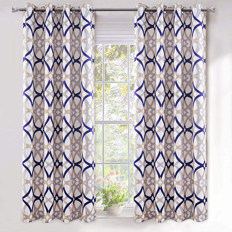 Rideaux occultant géométrique Hamble, L 52 po x L 84 po, Bleu marine/gris