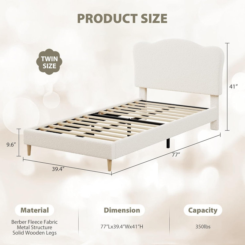 Modern Style Upholstered Twin/Full/Twin XL Daybed Frame for Kids, Twin Platform Bed with Adjustable Scallop Headboard