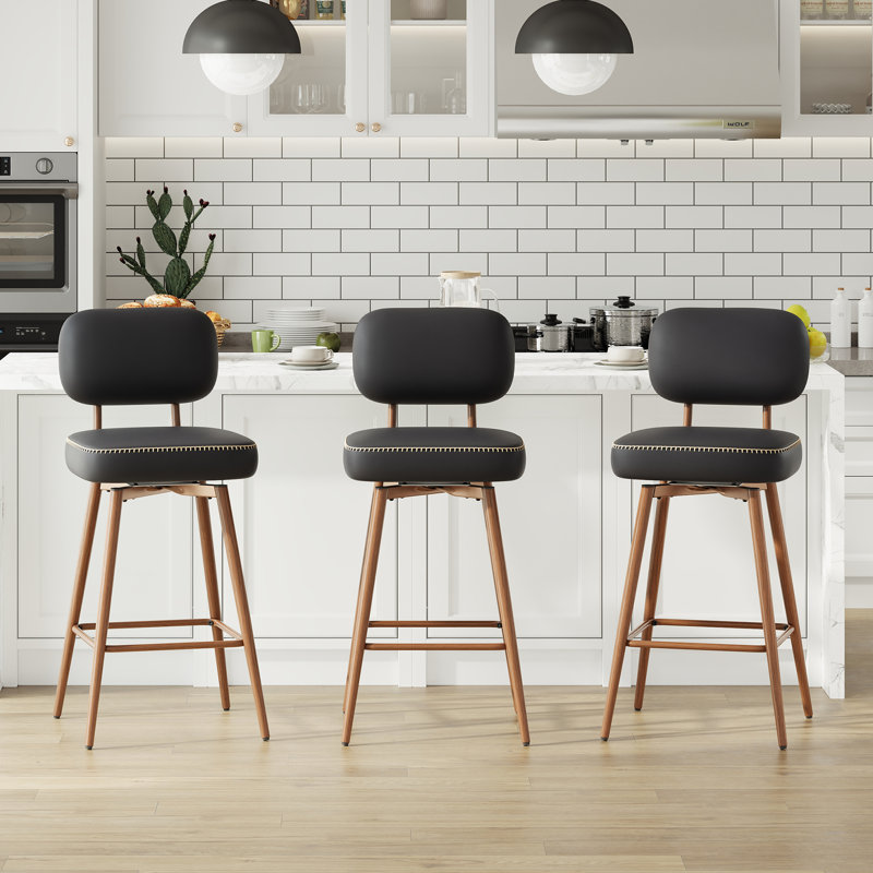 Modern Swivel Upholstered Counter Stools with Metal Frame, Black